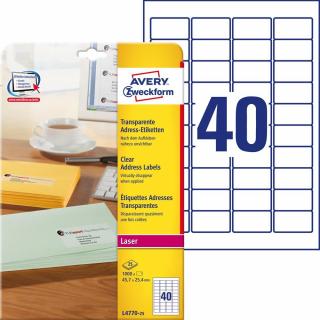 Etykiety adresowe przezroczyste Avery Zweckform; A4, 25 ark./op., 45,7 x 25,4 mm