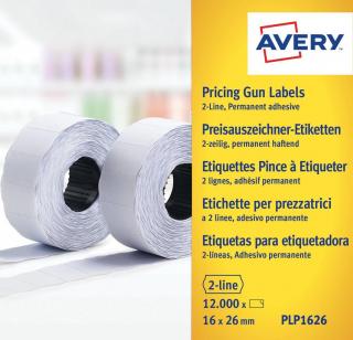 Etykiety cenowe w rolce do metkownicy dwurzędowej Avery Zweckform, trwałe, 1200 etyk./rolka, 10 rolek/op., 16 x 26 mm, białe