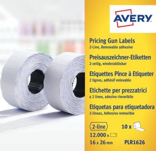 Etykiety cenowe w rolce do metkownicy dwurzędowej Avery Zweckform, usuwalne, 1200 etyk./rolka, 10 rolek/op., 16 x 26 mm, białe