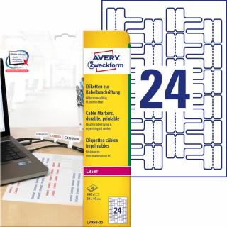 Etykiety do oznaczania kabli Avery Zweckform, A4, 20 ark/op., 60 x 40 mm, białe