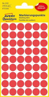 Kolorowe kółka do zaznaczania Avery Zweckform, 270 etyk./op., śr. 12 mm, czerwone