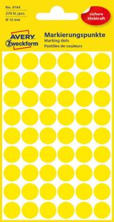 Kolorowe kółka do zaznaczania Avery Zweckform, 270 etyk./op., śr. 12 mm, żółte