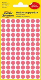 Kolorowe kółka do zaznaczania Avery Zweckform, 416 etyk./op., śr. 8 mm, czerwone odblaskowe