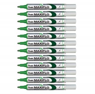 Marker do tablic suchościeralnych Pentel Maxiflo S zielony - zestaw 12 szt