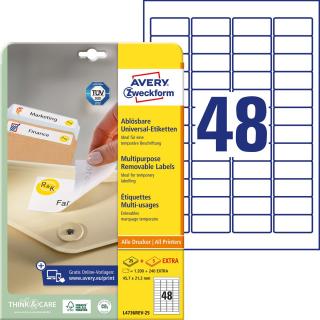 Usuwalne etykiety papierowe uniwersalne Avery Zweckform; A4, 30 ark./op., 45,7 x 21,2 mm, białe