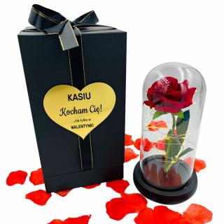 Wieczna róża w szkle z grawerem - prezent dla dziewczyny żony niej na walentynki