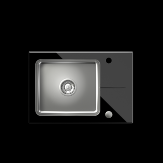 Hugh 116 komora stalowa z czarnym blatem szklanym z syfonem i zaślepką (640x440/R35)