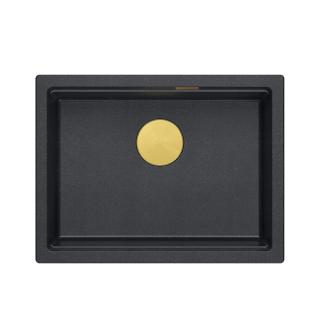 LOGAN 100 GraniteQ zlewozmywak black diamond 59,5x45,1x21,5 cm 1-komorowy podwieszany z syfonem manualnym złoty