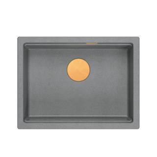 LOGAN 100 GraniteQ zlewozmywak silver stone 56x45x21,5 cm 1-komorowy podwieszany z syfonem manualnym miedziany