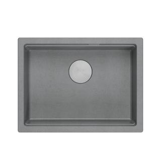 LOGAN 100 GraniteQ zlewozmywak silver stone 56x45x21,5 cm 1-komorowy podwieszany z syfonem manualnym stal szlachetna