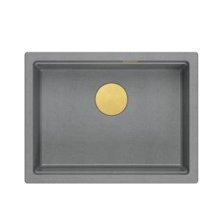 LOGAN 100 GraniteQ zlewozmywak silver stone 56x45x21,5 cm 1-komorowy podwieszany z syfonem manualnym złoty