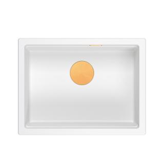 LOGAN 100 GraniteQ zlewozmywak snow white 56,5x45,1x21,5 cm 1-komorowy podwieszany z syfonem manualnym miedziany