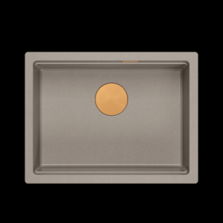 LOGAN 100 GraniteQ zlewozmywak soft taupe 59,5x45,1x21,5 cm 1-komorowy podwieszany z syfonem manualnym miedziany
