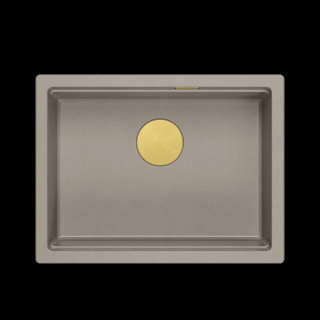 LOGAN 100 GraniteQ zlewozmywak soft taupe 59,5x45,1x21,5 cm 1-komorowy podwieszany z syfonem manualnym złoty