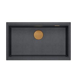 LOGAN 110 GraniteQ zlewozmywak black diamond 76x44x23,5 cm 1-komorowy podwieszany z syfonem manualnym miedziany