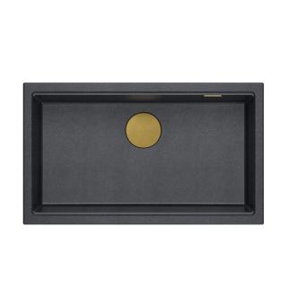 LOGAN 110 GraniteQ zlewozmywak black diamond 76x44x23,5 cm 1-komorowy podwieszany z syfonem manualnym złoty