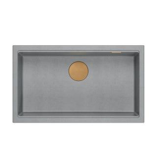 LOGAN 110 GraniteQ zlewozmywak silver stone 76x44x23,5 cm 1-komorowy wpuszczany z syfonem manualnym miedziany