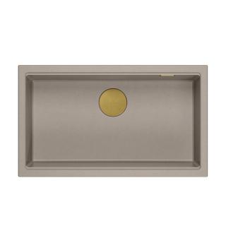LOGAN 110 GraniteQ zlewozmywak soft taupe 76x44x23,5 cm 1-komorowy podwieszany z syfonem manualnym złoty