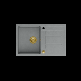 MORGAN 111 GraniteQ zlewozmywak silver stone z syfonem Push To Open 1-komorowy z/o / elementy złote