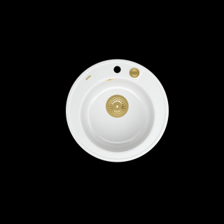 MORGAN 210 GraniteQ zlewozmywak snow white z syfonem Push To Open kol. złoty okrągły 1-komorowy b/o + zaczepy 3 szt