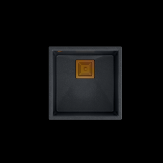 QUADRON DAVID 40 GraniteQ zlewozmywak black diamond 42x42x22,5 cm 1-komorowy b/o komora podwieszana kwadratowy odpływ + syfon manualny miedź save spac