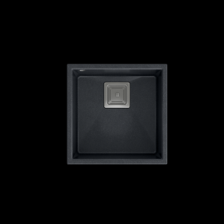 QUADRON DAVID 40 GraniteQ zlewozmywak black diamond 42x42x22,5 cm 1-komorowy b/o komora podwieszana kwadratowy odpływ + syfon manualny stal szczotkowa