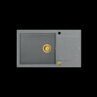 QUADRON EVAN 136 XL GraniteQ zlewozmywak z syfonem Push To Open 1-komorowy z/o (860x500x210; kom. 420x490) silver stone / elementy złote