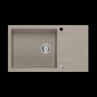 QUADRON EVAN 136 XL GraniteQ zlewozmywak z syfonem Push To Open 1-komorowy z/o (860x500x210; kom. 420x490) soft taupe / elementy stalowe