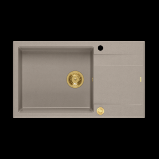 QUADRON EVAN 136 XL GraniteQ zlewozmywak z syfonem Push To Open 1-komorowy z/o (860x500x210; kom. 420x490) soft taupe / elementy złote