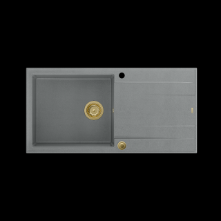 QUADRON EVAN 146 XL GraniteQ zlewozmywak z syfonem Push 2 Open 1-komorowy z/o (1000x500x210; kom. 420x480) silver stone / elementy złote