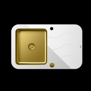 QUADRON Glen 211 HardQ komora stalowa PVD złota z białym blatem szklanym z syfonem Push 2 Open (780x500/R35)