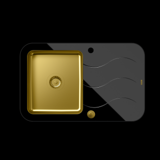 QUADRON Glen 211 HardQ komora stalowa PVD złota z czarnym blatem szklanym z syfonem Push 2 Open (780x500/R35)