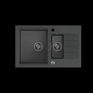 QUADRON PETER 156 GraniteQ zlewozmywak granitowy black dotted (czarny) 1,5-komorowy z/o (78x50x20) z syfonem i zaślepką