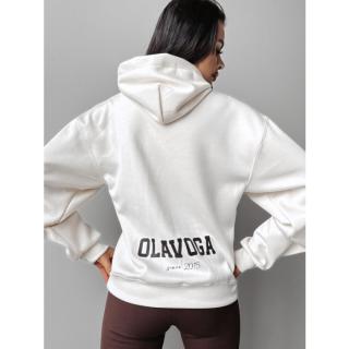 BLUZA DRESOWA BAWEŁNIANA DAMSKA OVERSIZE Z KAPTUREM OLAVOGA AROZI ECRU
