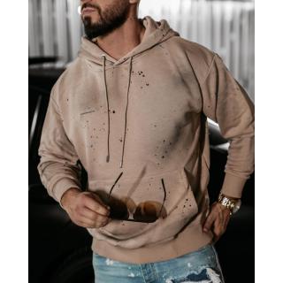 BLUZA MĘSKA BAWEŁNIANA OVERSIZE CHLAPANA FARBĄ OLAVOGA MEN BLADE BEIGIE