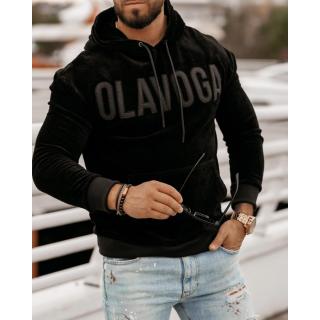 BLUZA MĘSKA BAWEŁNIANA SZTRUKSOWA Z KAPTUREM OLAVOGA ONYX BLACK