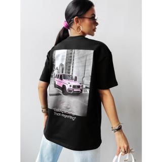 BLUZKA T-SHIRT DAMSKI OVERSIZE PRINT AUTA HAFT OLAVOGA SATURO BLACK