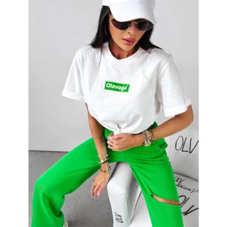 BLUZKA T-SHIRT OVERSIZE DAMSKI OLAVOGA GRAND WHITE- GREEN