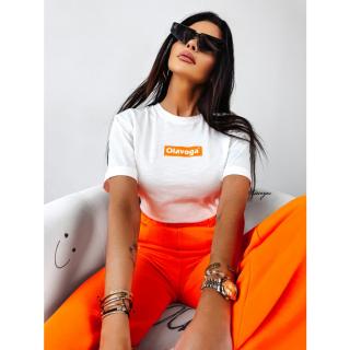 BLUZKA T-SHIRT OVERSIZE DAMSKI OLAVOGA GRAND WHITE- NEON ORANGE