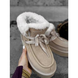 BUTY DAMSKIE ŚNIEGOWCE SKÓRA NATURALNA FUTERKO OLAVOGA SHOES VITTY BEIGIE