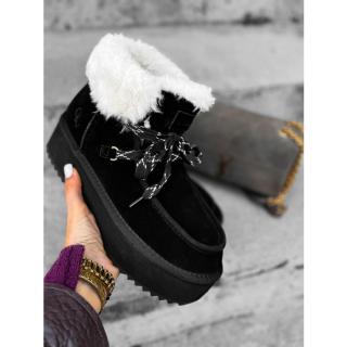 BUTY DAMSKIE ŚNIEGOWCE SKÓRA NATURALNA FUTERKO OLAVOGA SHOES VITTY BLACK