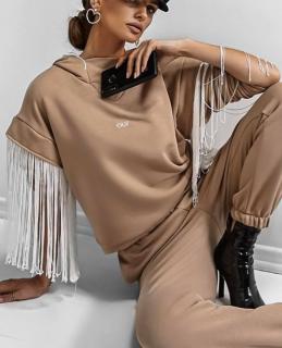 KOMPLET DRES CASUAL FRINGE BEŻ