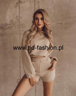 KOMPLET DRES SHORT SET BEŻ