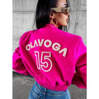 KURTKA DAMSKA BOMBER NA NAPY HAFT OLAVOGA BASEBALL PINK