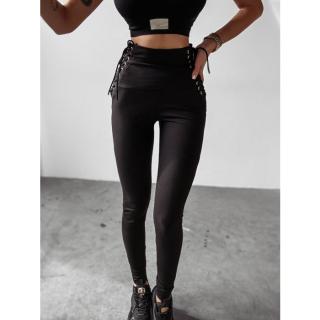 SPODNIE LEGGINSY PRĄŻKOWANE WIAZANE HAFT OLAVOGA LULLABY BLACK
