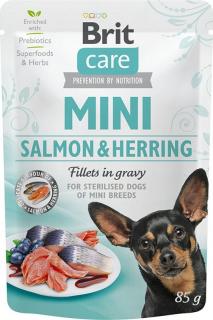 Brit Care MINI Sterilised SalmonHerring Karma z łososiem i śledziem dla psa 85g [Data ważności: 06.2024]