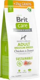 Brit Care Sustainable Adult Medium Breed ChickenInsect Karma z kurczakiem i insektami dla psa 12kg + 2kg GRATIS