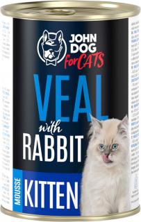 John Dog for Cats VealRabbit Mousse Karma z cielęciną i królikiem dla kociąt 400g WYPRZEDAŻ