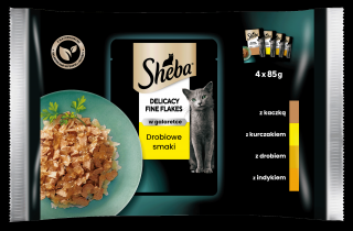 Sheba Delicacy Fine Flakes Kolekcja smaków drobiowych Karma w galaretce dla kota 4x85g