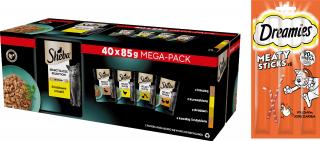 Sheba Selection Select Slices Kolekcja drobiowych smaków Karma w sosie dla kota 40x85g + Dreamies Meaty Sticks 30g GRATIS